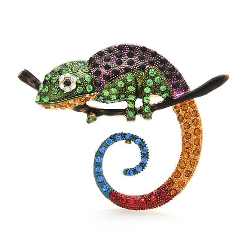 Colourful Chameleon Rhinestone Brooch - Click Image to Close